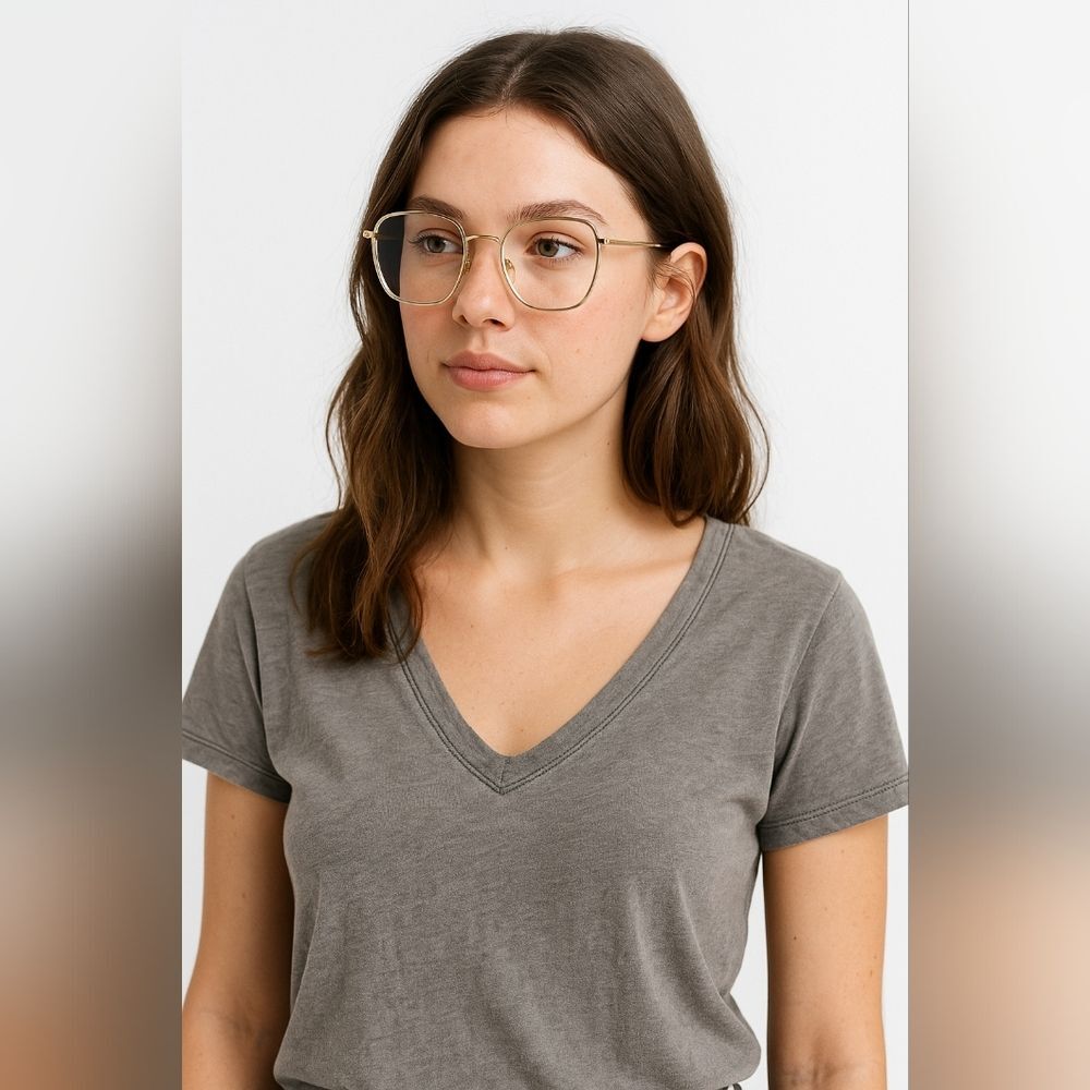 Clear Gold Geometric Eyeglasses Frames Transparent Polygon Shape Metal Arms Femi